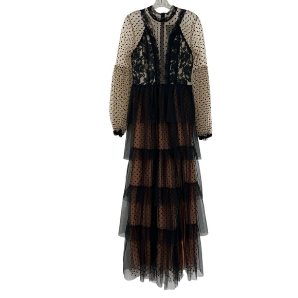 Giffniseti NWT Mesh Polkadot Whimsygoth Witchy Fairy Black Cream FlowyMaxi Dress - Picture 2 of 15